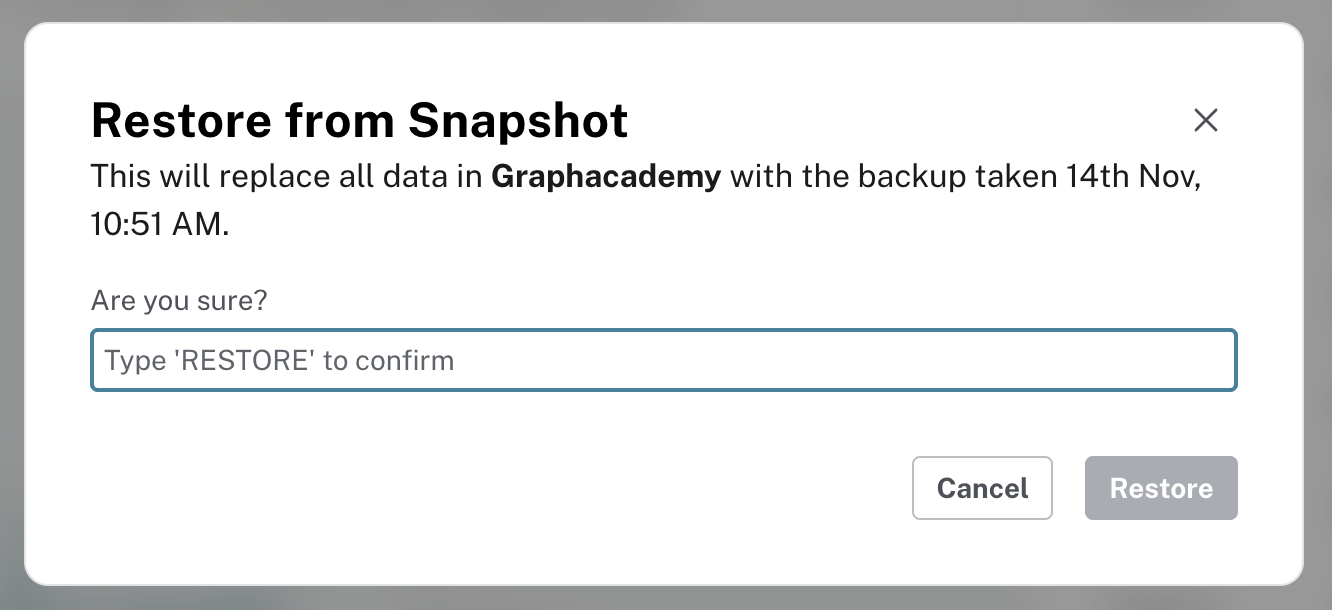 Restore from snapshot confirmation