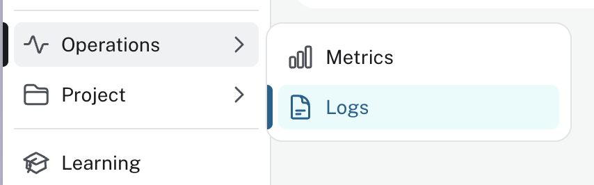 Operations menu with Logs option highlighted