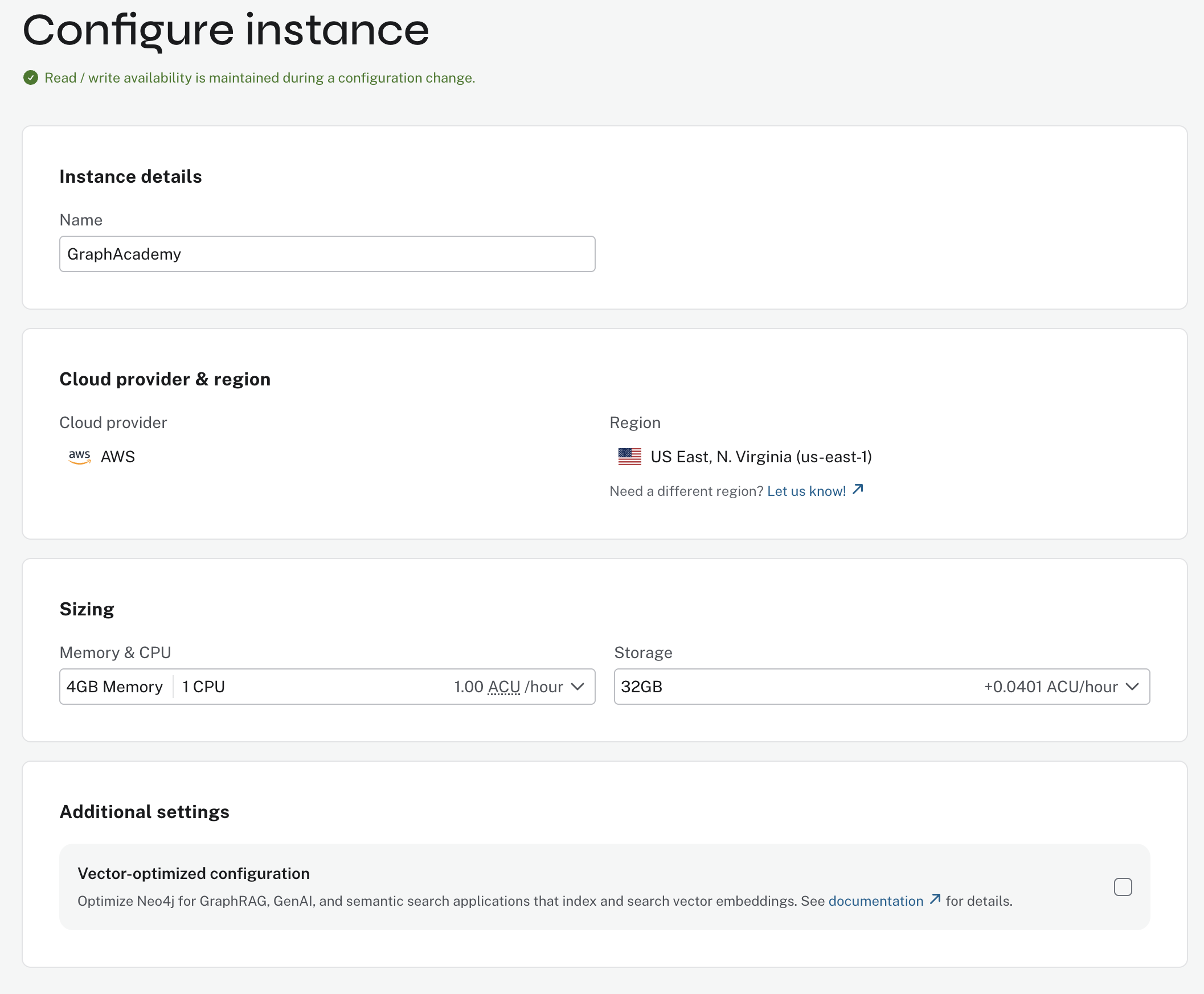 Configure instance size