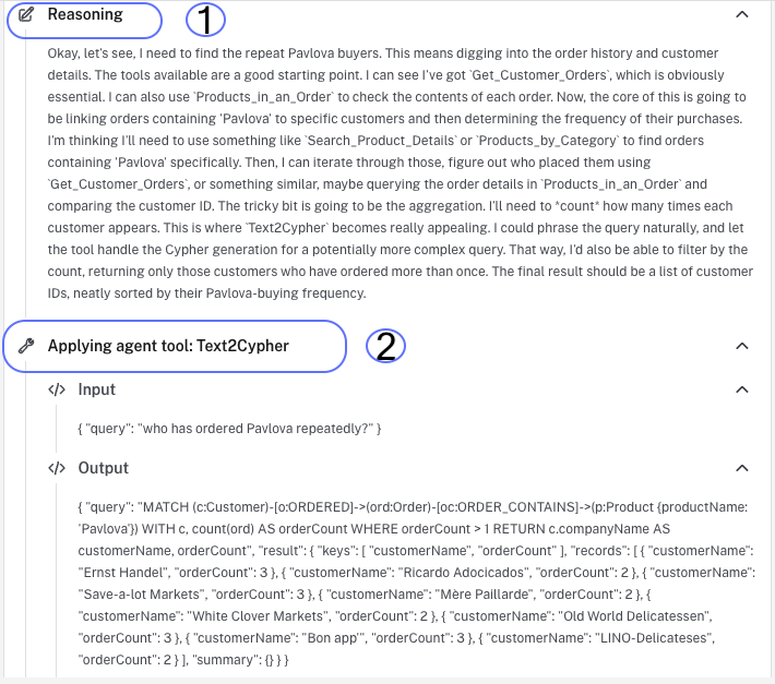 Text2Cypher tool detail showing the natural language input