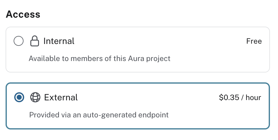 Access settings showing Internal selected