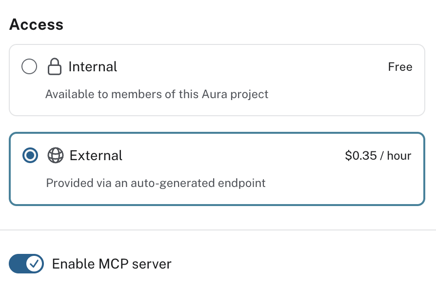 Access settings showing External selected with the Enable MCP server toggle visible