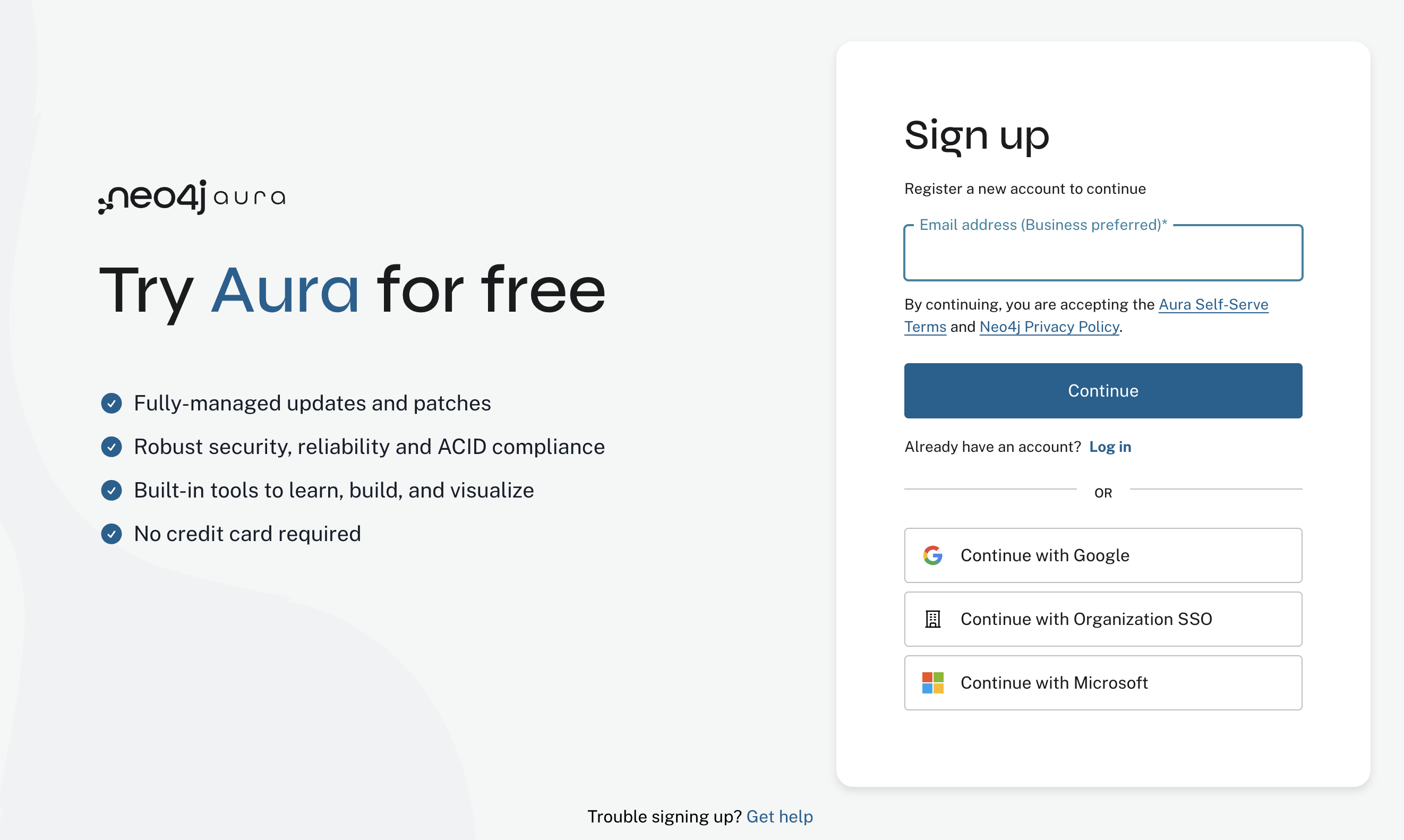 Sign up page showing the email address