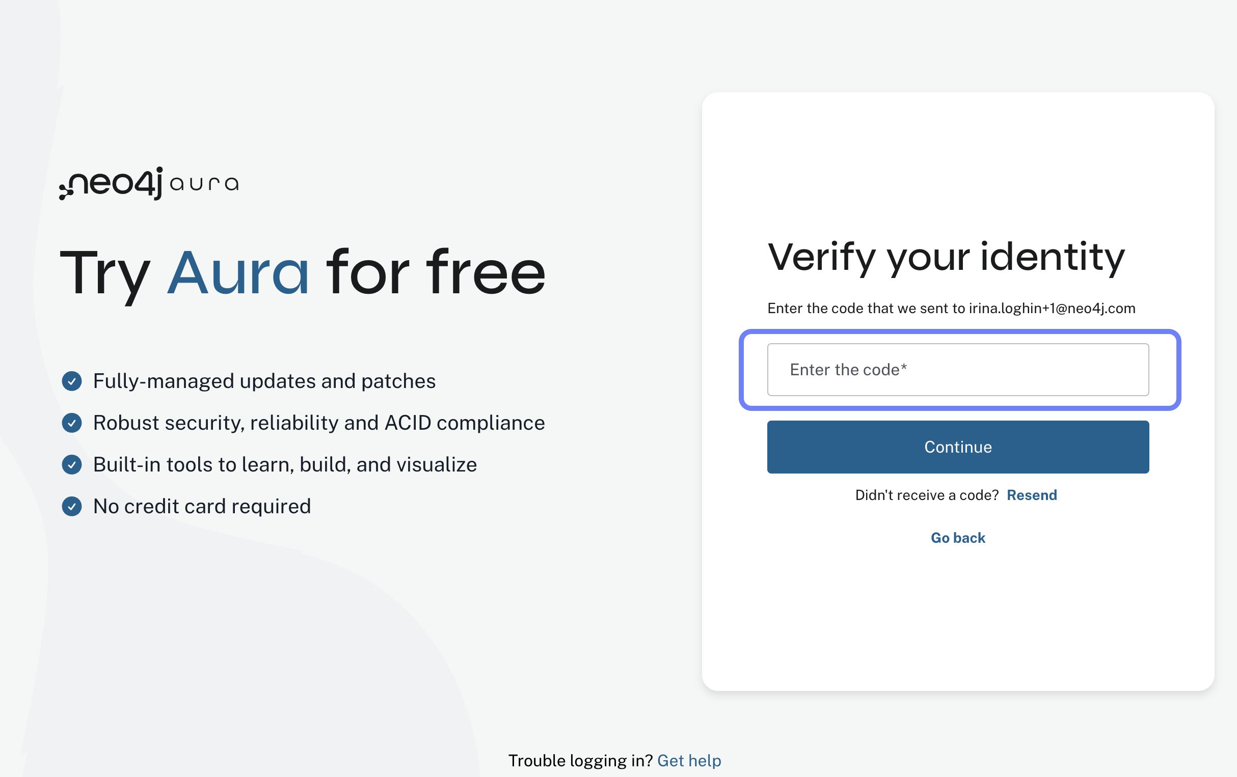 Verify identity page
