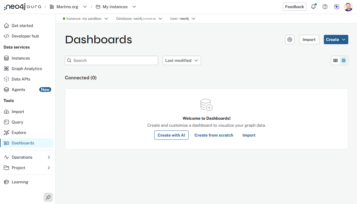 Create with AI option in Dashboards