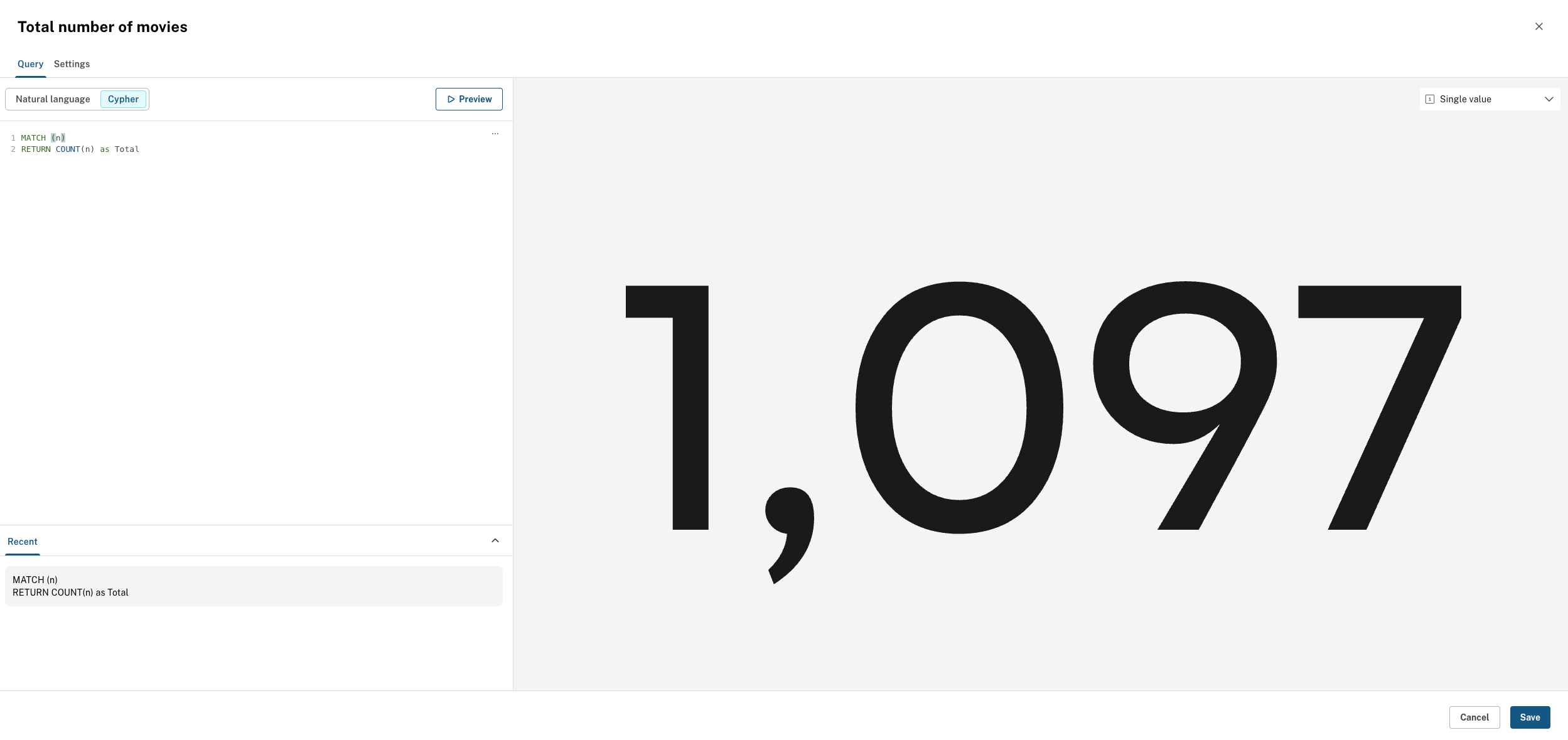 Single Value card example