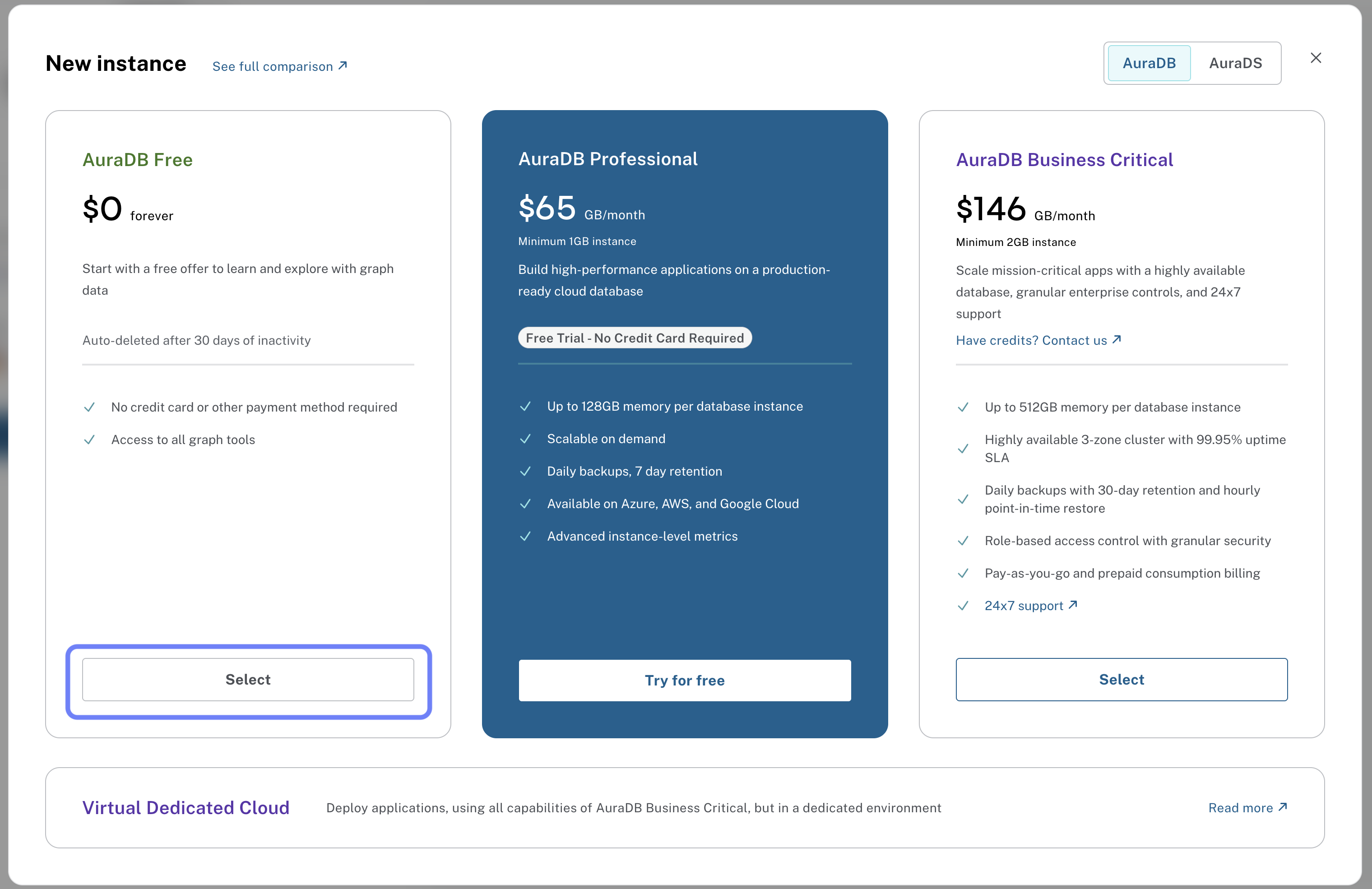 Instance selection page