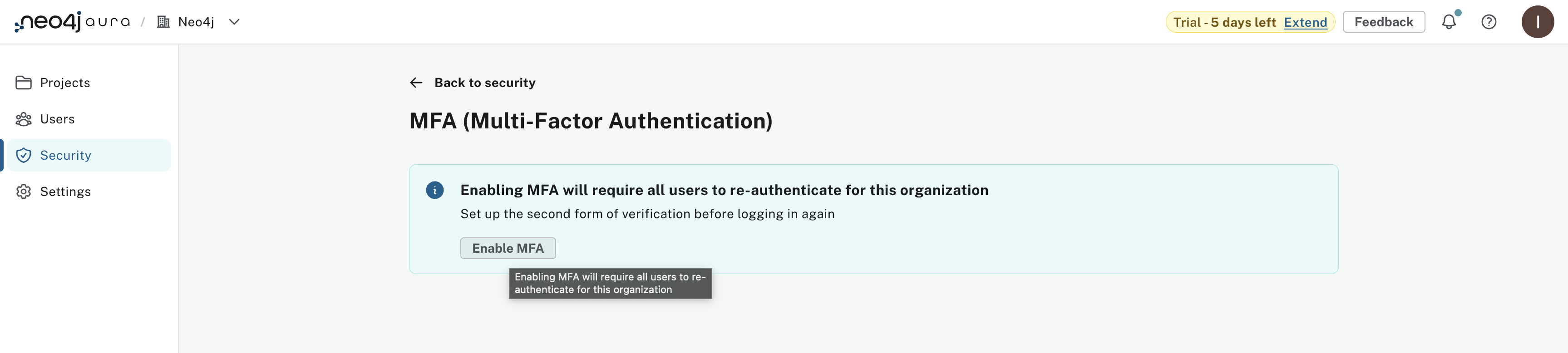 Enable MFA dialog with Enable MFA button highlighted