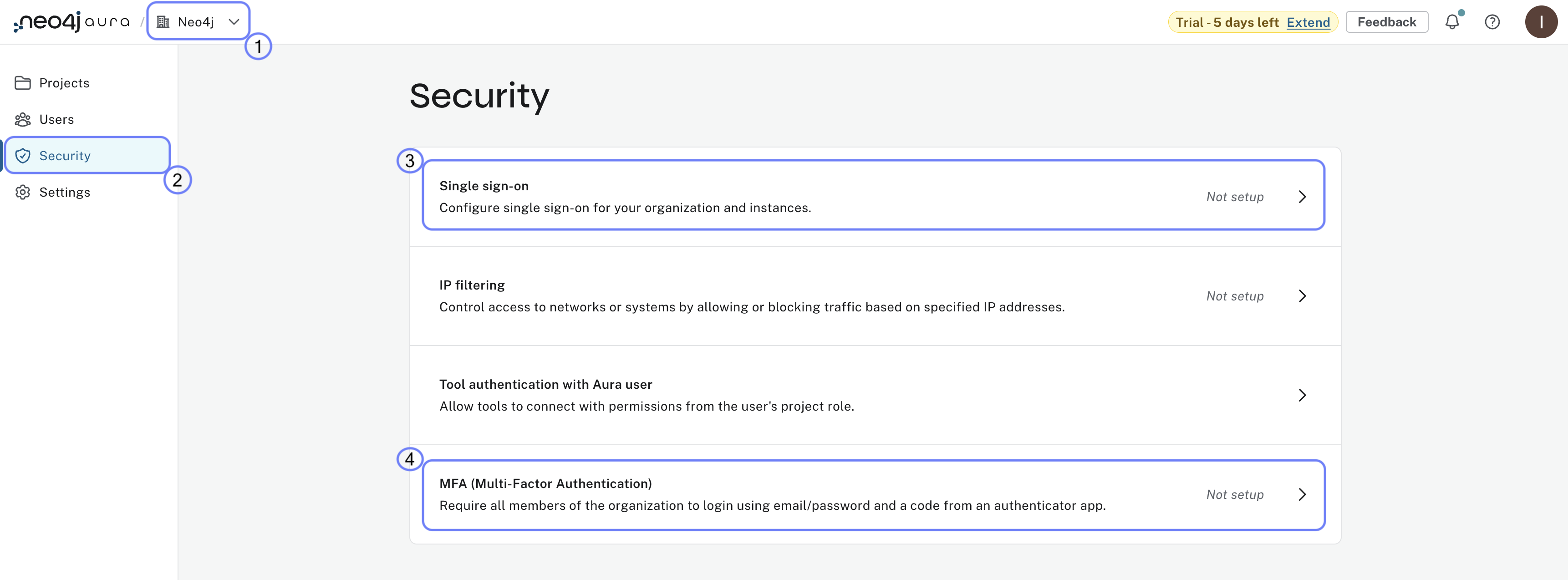 Security options in Neo4j console