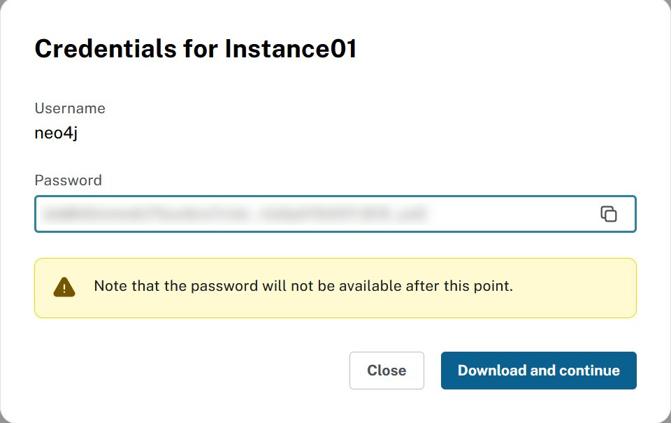 Credentials modal showing username and password