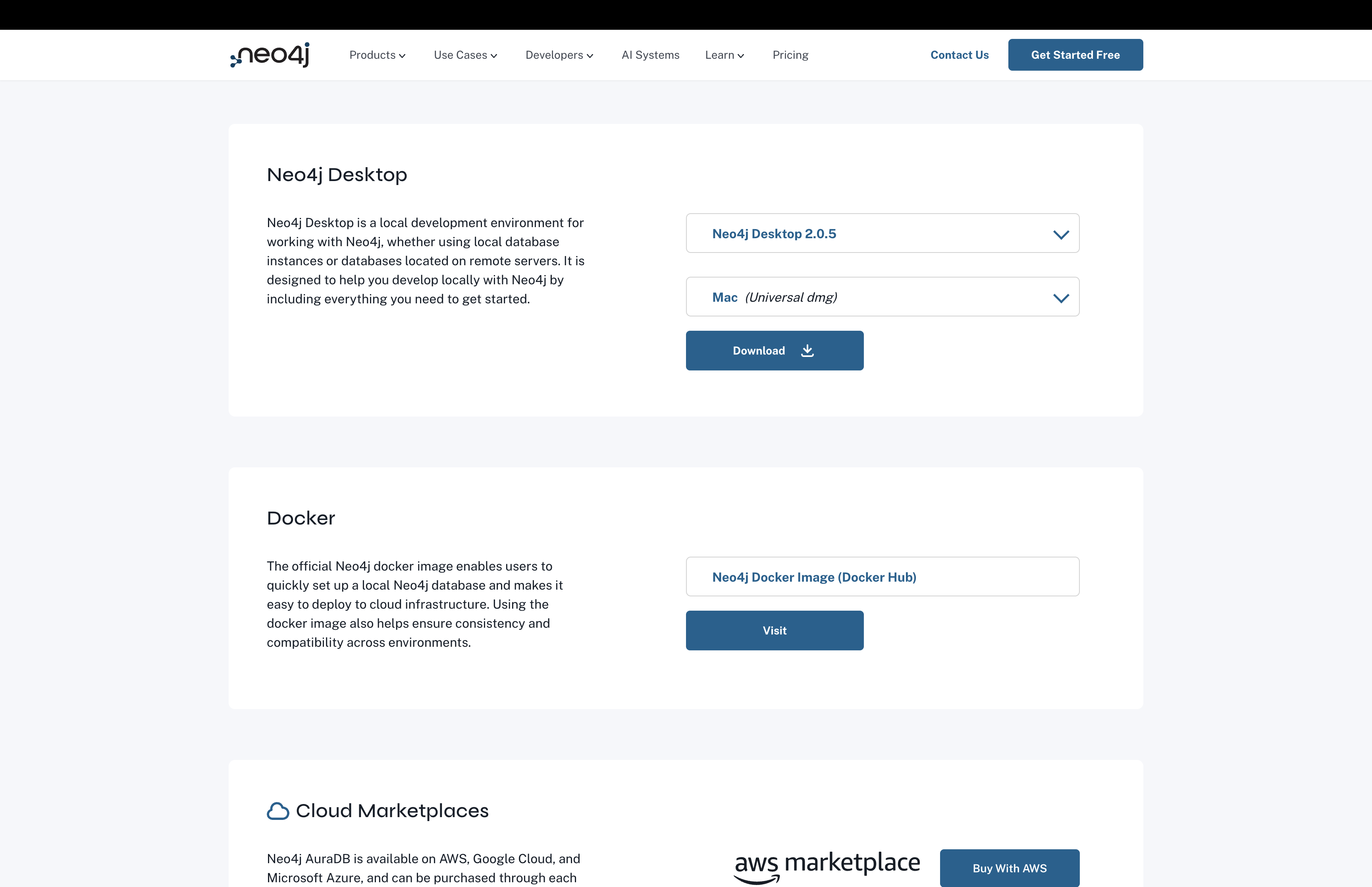 Neo4j Desktop download page showing Download button