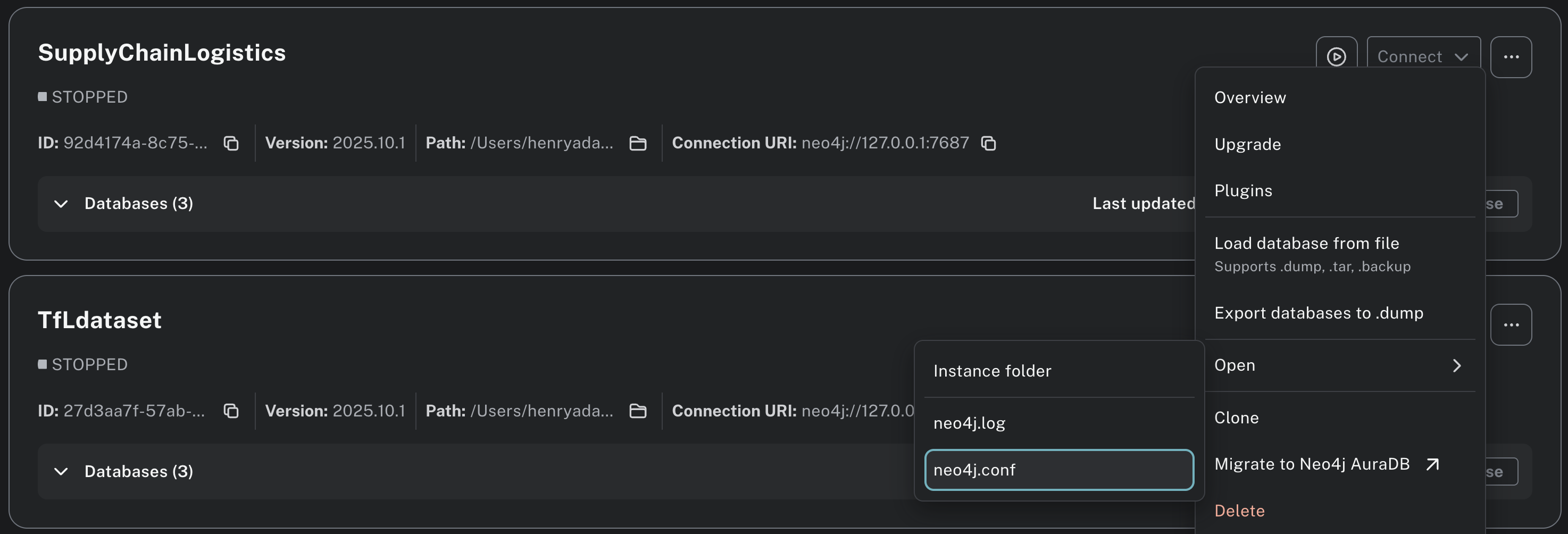 the main instance page of Neo4j Desktop 2. Click the three dots