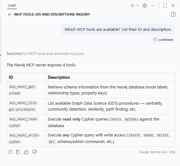 Chat listing MCP tools available