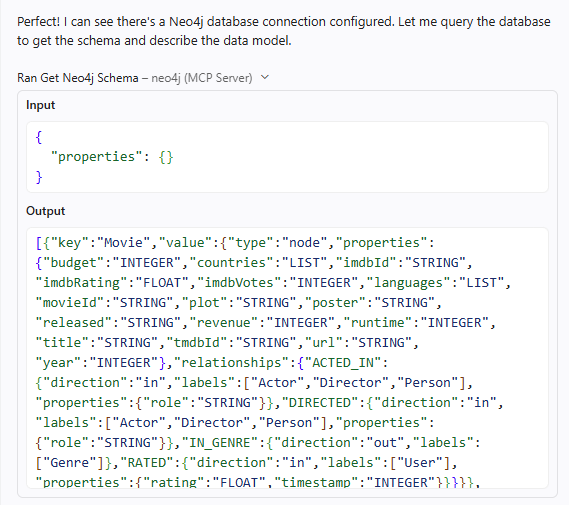 The get-schema tool being called in an agent chat