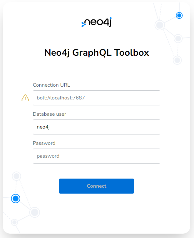 The GraphQL toolbox connection screen