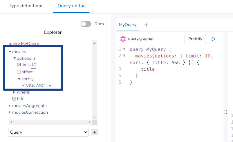Neo4j GraphQL Toolbox Explorer feature