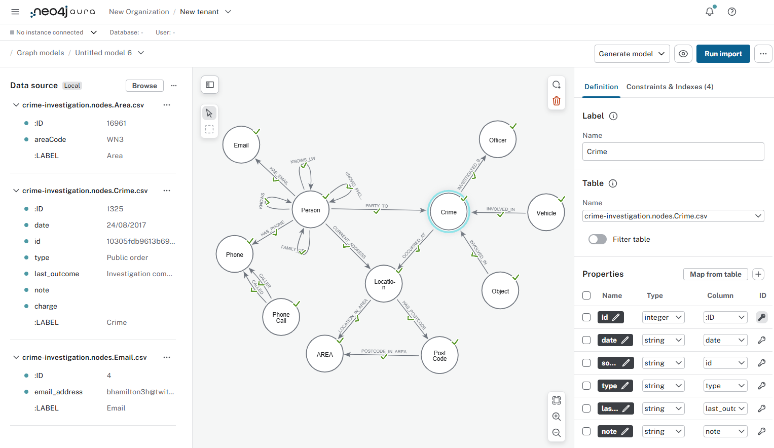 A screenshot of the Neo4j Data Importer user interface