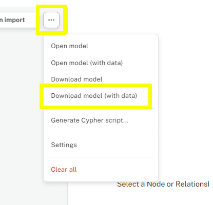 The download model (with data) option in the data importer menu '…​'