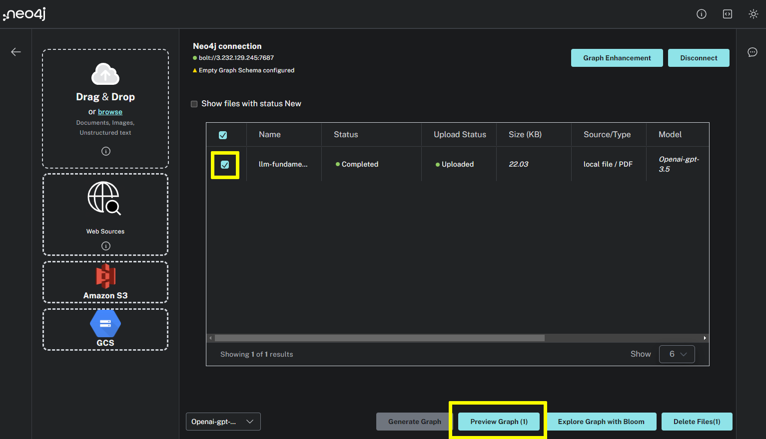 The file is selected and Preview Graph button highlighted