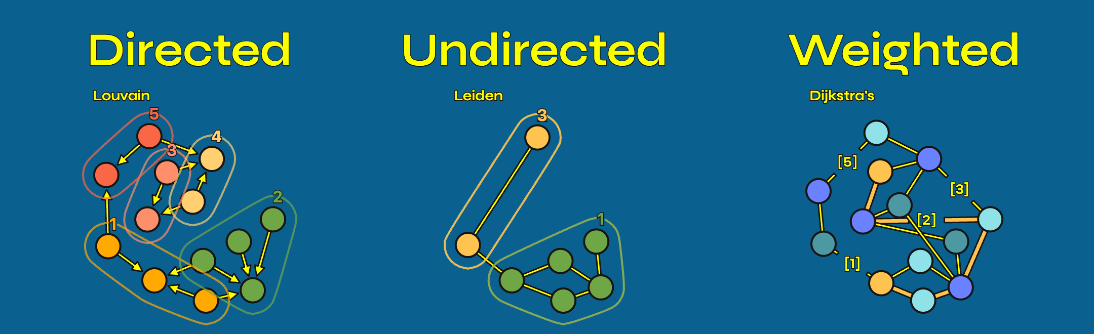 Diagram showing graph requirements for algorithms: Leiden needs undirected