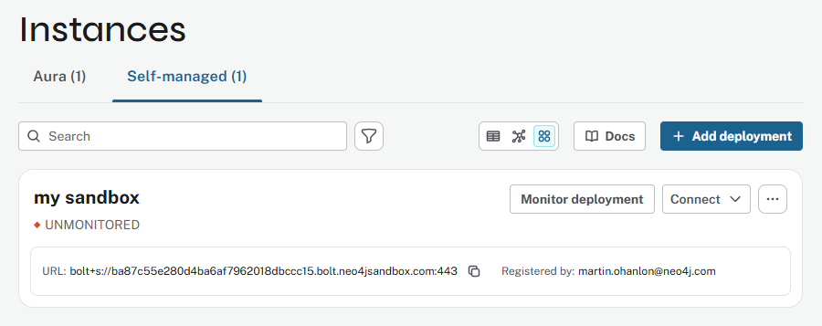 Your sandbox instance added as a self-managed instance in the Aura console