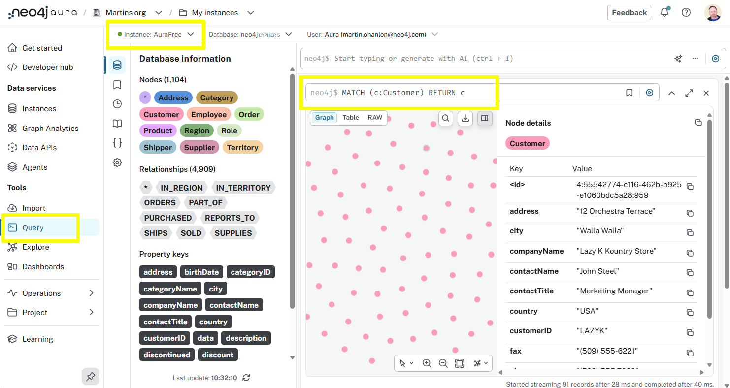 Result of the query showing the Customer nodes