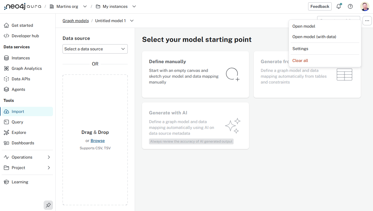 Blank graph model in the Import tool