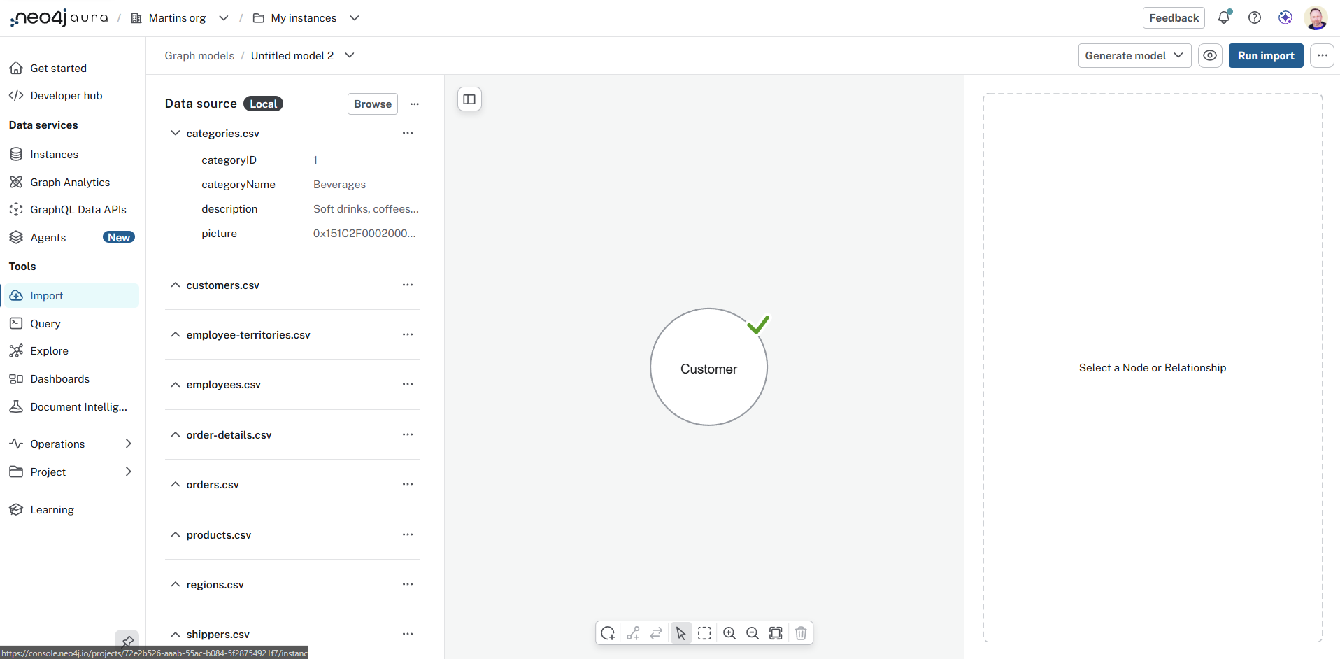 Customer node in the graph data model