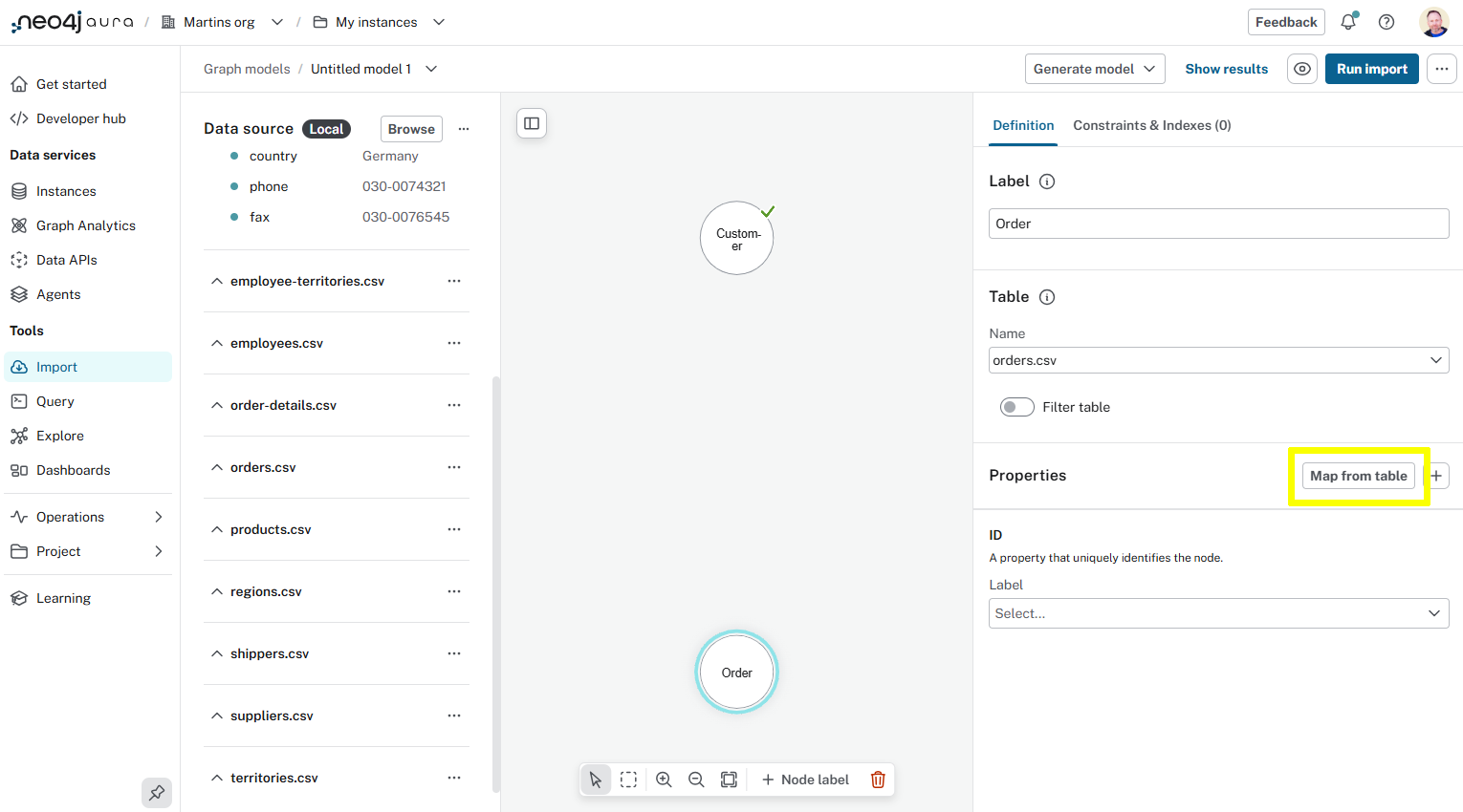 Map from table button highlighted