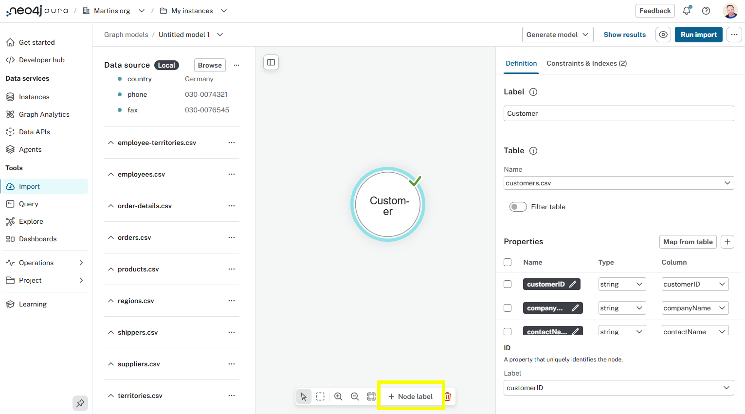 + Node Label button highlighted