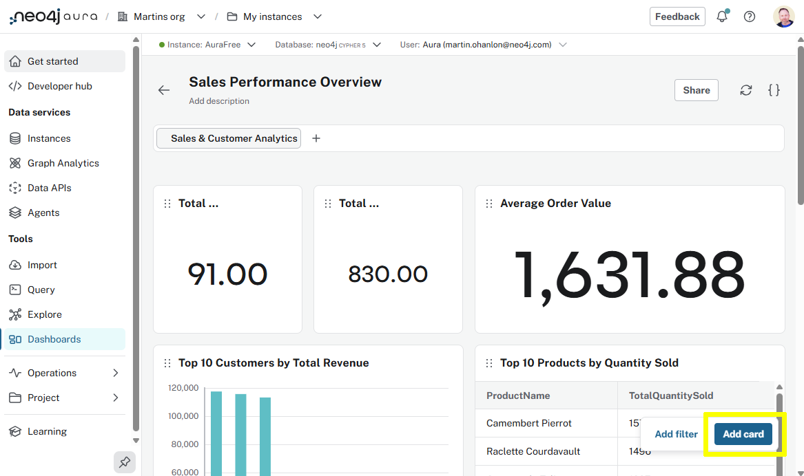 "Add card button in the bottom right highlighted