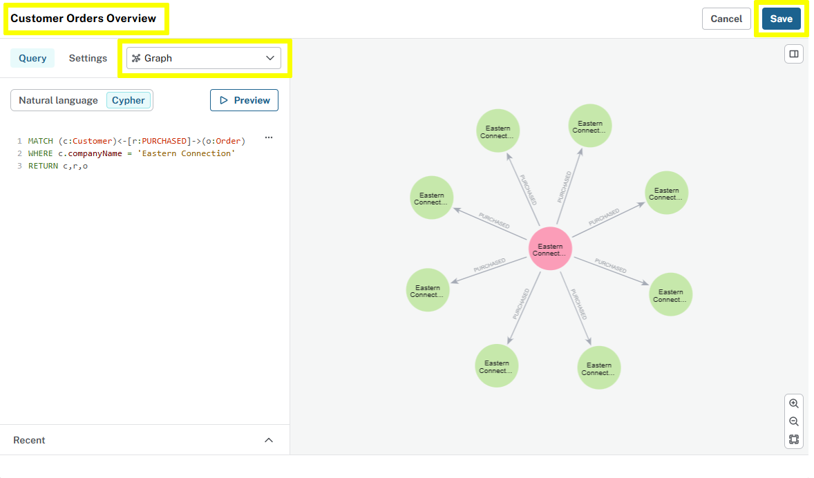 New card with the title, visualization type, and query filled in