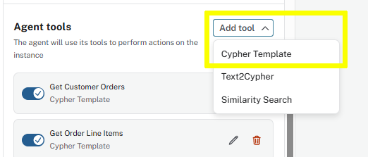 Add tool and Cypher Template options highlighted