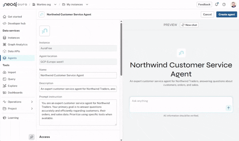 Animation showing the agent configuration and tools